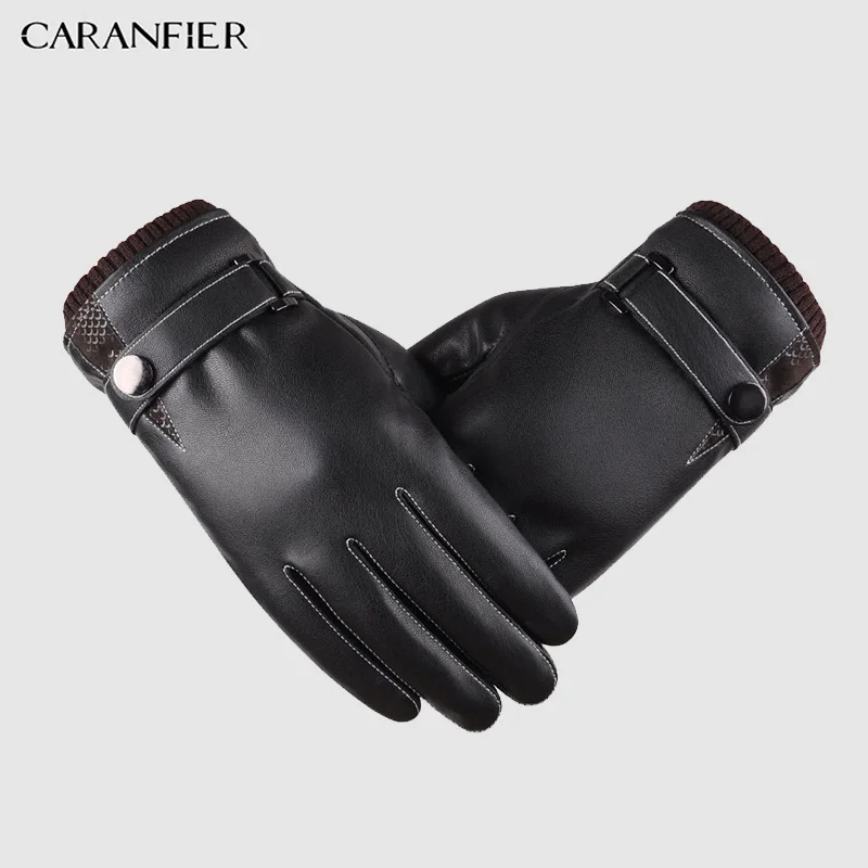 Мужские кожаные тактические перчатки CARANFIER зимние с сенсорным экраном