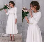 2022 женское свадебное платье с длинным рукавом, винтажные трапециевидные великолепные Короткие свадебные платья длиной ниже колена, свадебное платье