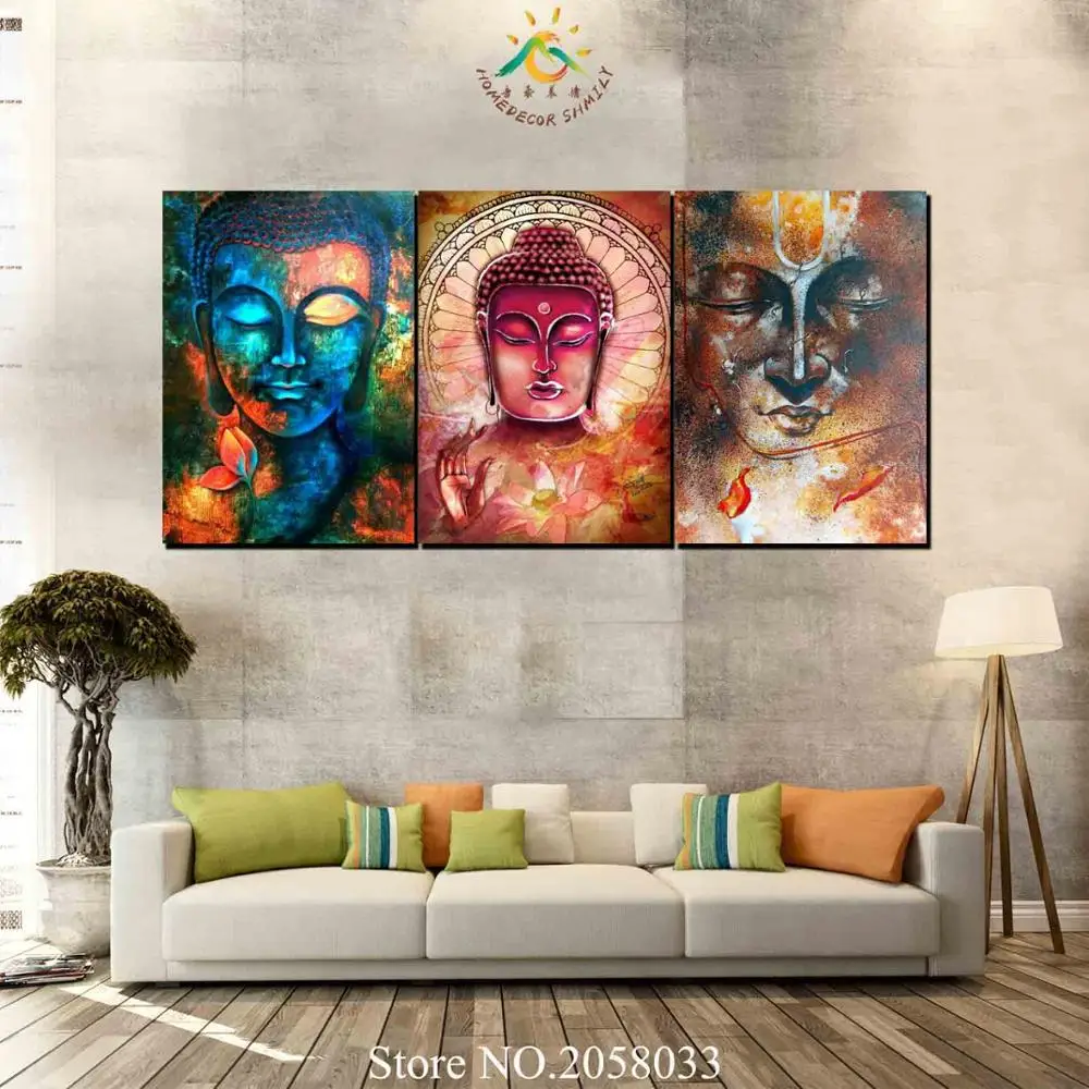 3 шт. картины масляной Будды современное настенное искусство холст печатная