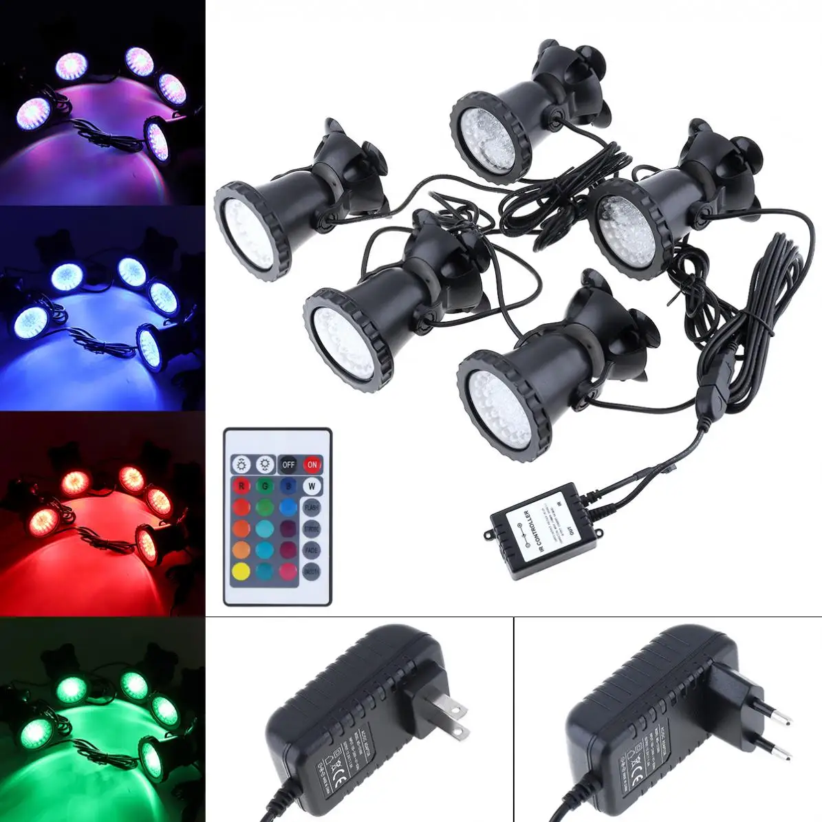 Waterproof  5 Lights 36 LEDs Spotlights Water Grass Fill Light with Remote Control and 16 Colors for Fish Tank Pool / Aquarium
