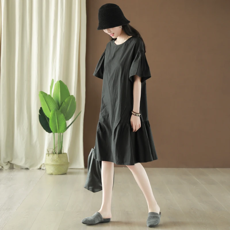 Летнее платье женское свободное милое Brierf Новое повседневное с круглым вырезом и