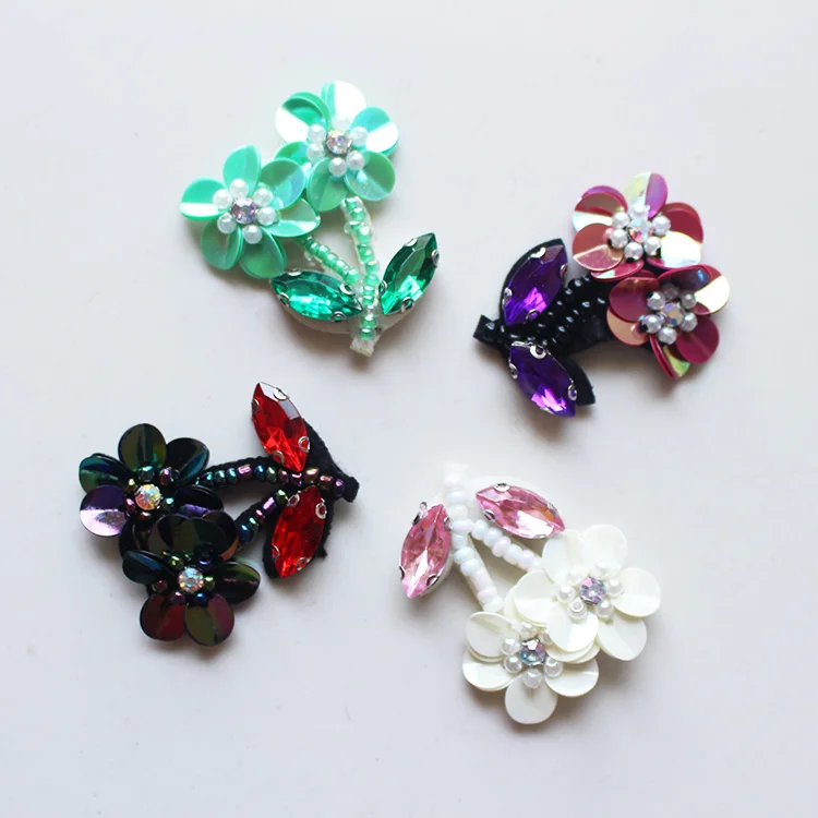 

50pcs/lot high-grade sequined 3d flower sew on small patch for clothing diy accessories decoration