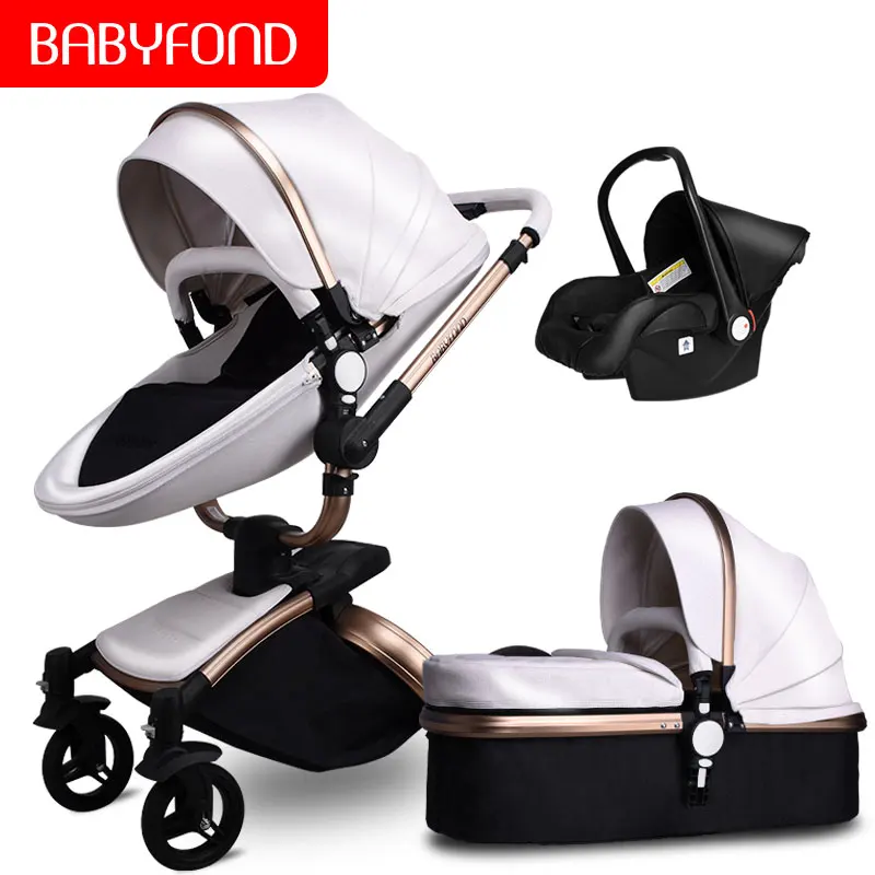 Babyfond Роскошная детская коляска 3 в 1 цвет Европейская коляска костюм для лежа и сиденья aulon - Цвет: grey-white 3 in 1