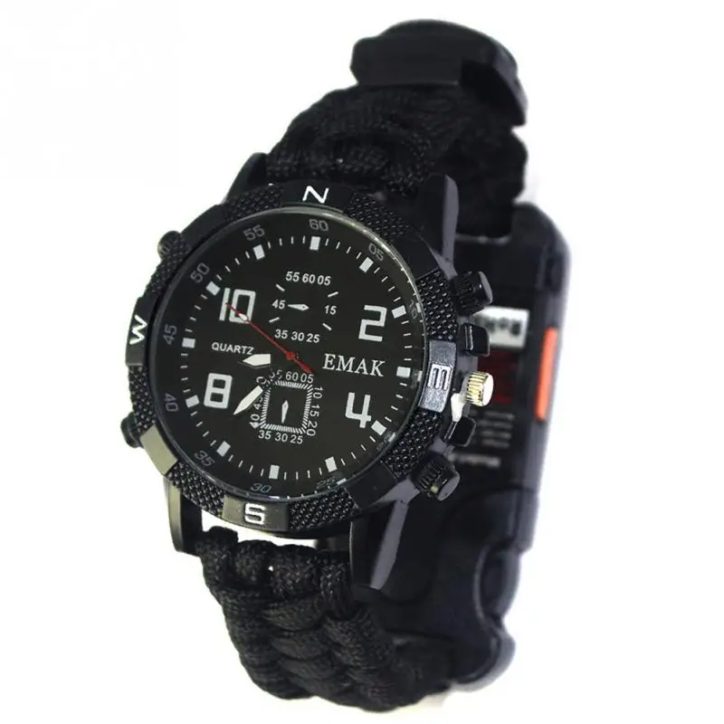 Часы выживания на открытом воздухе для безопасности кемпинга часы многофункциональные инструменты фонарик-Компас спасательный свисток веревка наружные инструменты Часы