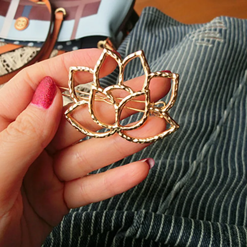 Hollow Metallic Lotus Flower Golden Silver Plated Hair Clips and Pins Barrettes Women Jewelry | Украшения и аксессуары