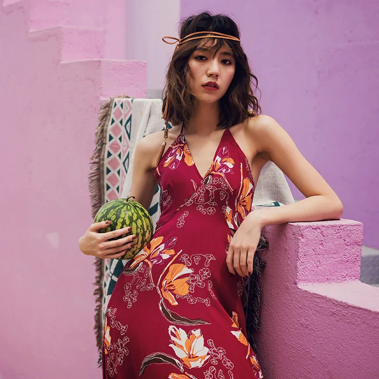 V Neck Long Boho Maxi Woman Dress Beach Summer Vintage Dresses Spaghetti Strap Sleeveless Party Vestido | Женская одежда