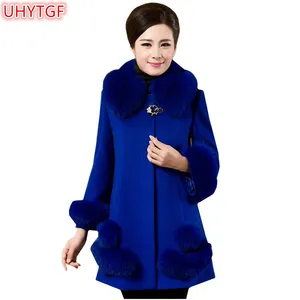 Женское зимнее шерстяное пальто UHYTGF 2018 высокого качества, Женское пальто 6XL, стандартное шерстяное повседневное пальто в Корейском стиле, Женское пальто 177