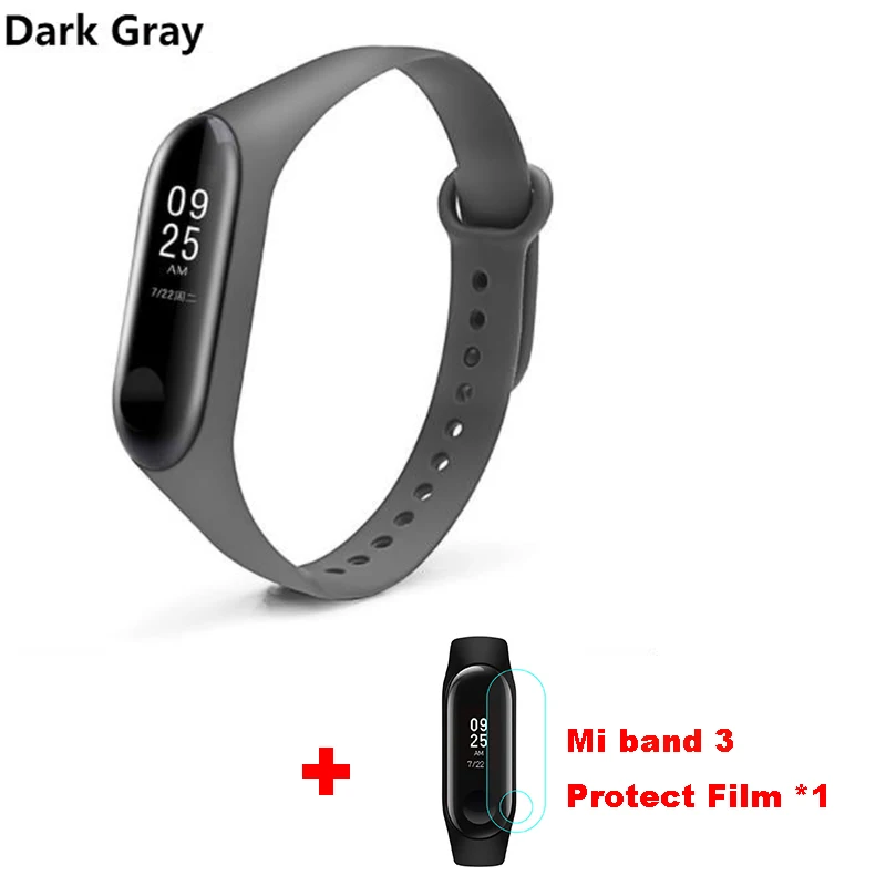 Dark Gray Mi band 3 силиконовый ремешок на запястье для оригинального Xiaomi mi Band 3 mi 3 умный сменный ремешок на запястье mi band 3 с защитой экрана - Цвет: Dark Gray