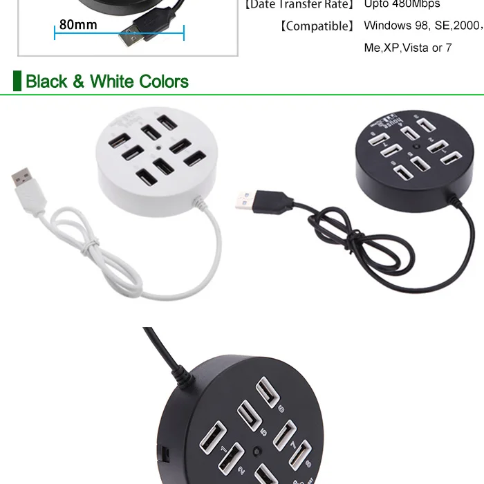 Micro usb-хаб 8 Порты высокое Скорость 2,0 Hub адаптер multi USB высокое Совместимость мини USB разветвитель для компьютерных аксессуаров