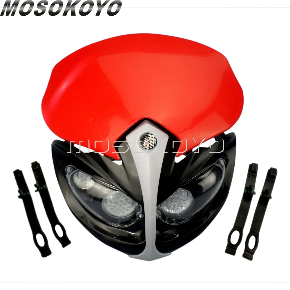 red Мотоцикл Байк Enduro фары для мотокросса для Yamaha Suzuki LTZ RM 650 200 250 125 400 РМЗ DR DRZ желтый головной обтекатель - Цвет: red