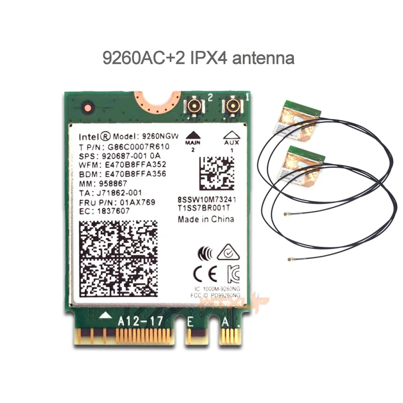 9260AC 2 IPX4 Беспроводная сетевая карта 9260NGW Wifi для Intel 9260AC Двухдиапазонная 1730 Мбит/с NGFF 802.11ac Wifi Bluetooth 5,0 для ноутбука Windows 10 - Цвет: 9260AC 2 IPX4