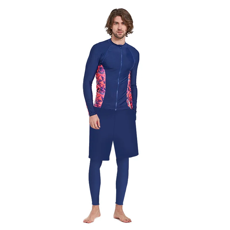 

set of 4 piece Women's UPF 50+ Rash Guard Swim Zip UP Shirt+Leggings+Shorts+Bra Women Rashguard Swimsuit Navy Blue Full Body Sun