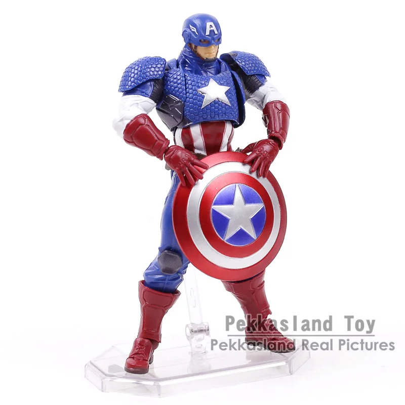 Revoltech Amazing Yamacuchi Marvel Legends Капитан Америка ПВХ фигурка Коллекционная модель игрушки 16 см