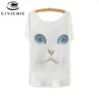 Шикарная летняя свободная футболка CIVI для девочек, женский топ с рукавом летучая мышь, футболка одного размера, хлопковая футболка, милая Футболка с принтом Китти и зебры, WST102