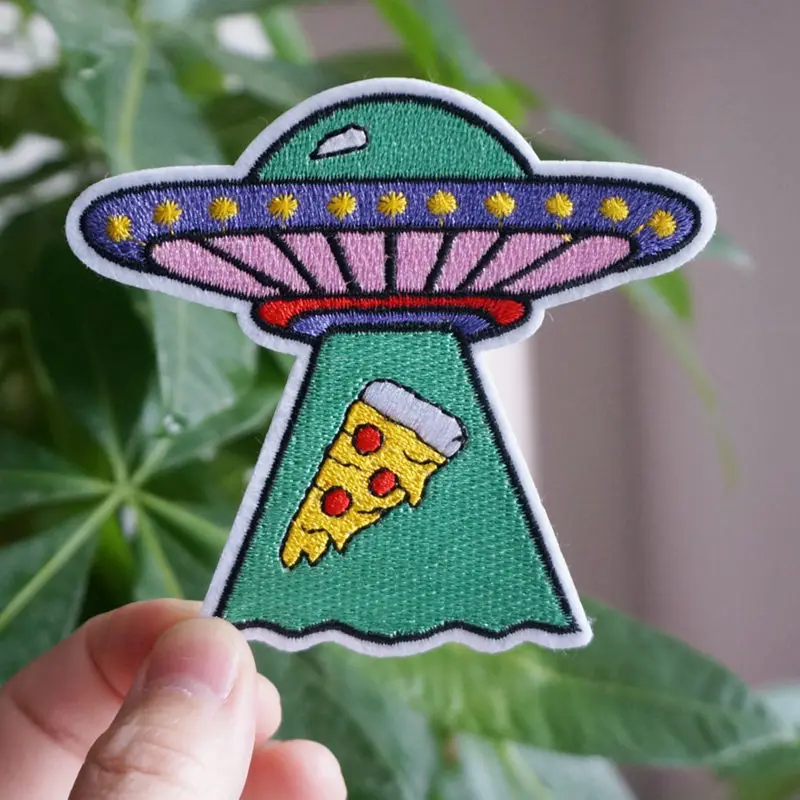 Вышитая нашивка для пиццы НЛО пришить железные на заплатках вышивка значки