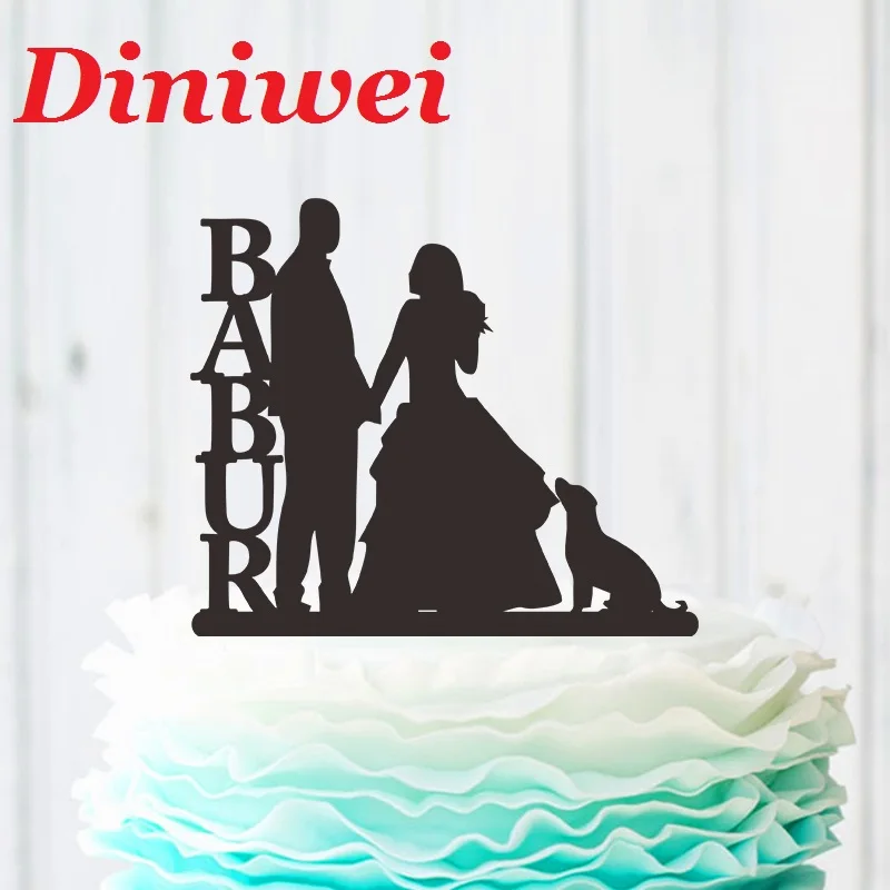 

Персонализированные Свадебный торт Топпер с собакой, силуэт торт Топпер с собакой, акрил торт Топпер, пользовательские фамилия торт Декор
