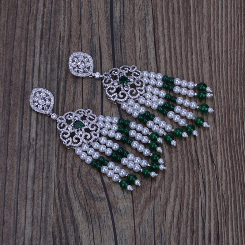 Boho Cz Циркон Разъем Подвески белый жемчуг старинный зеленый камень из бисера