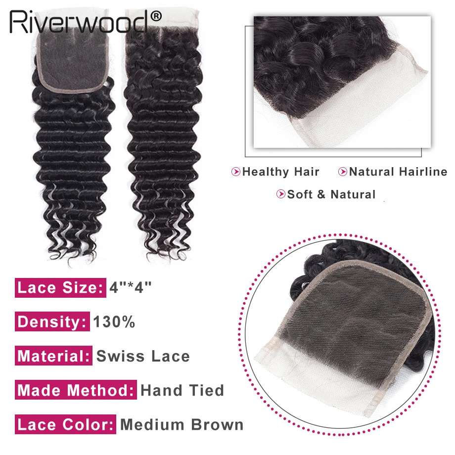 Глубокая волна 3 пучка с закрытием бразильские человеческие волосы переплетения