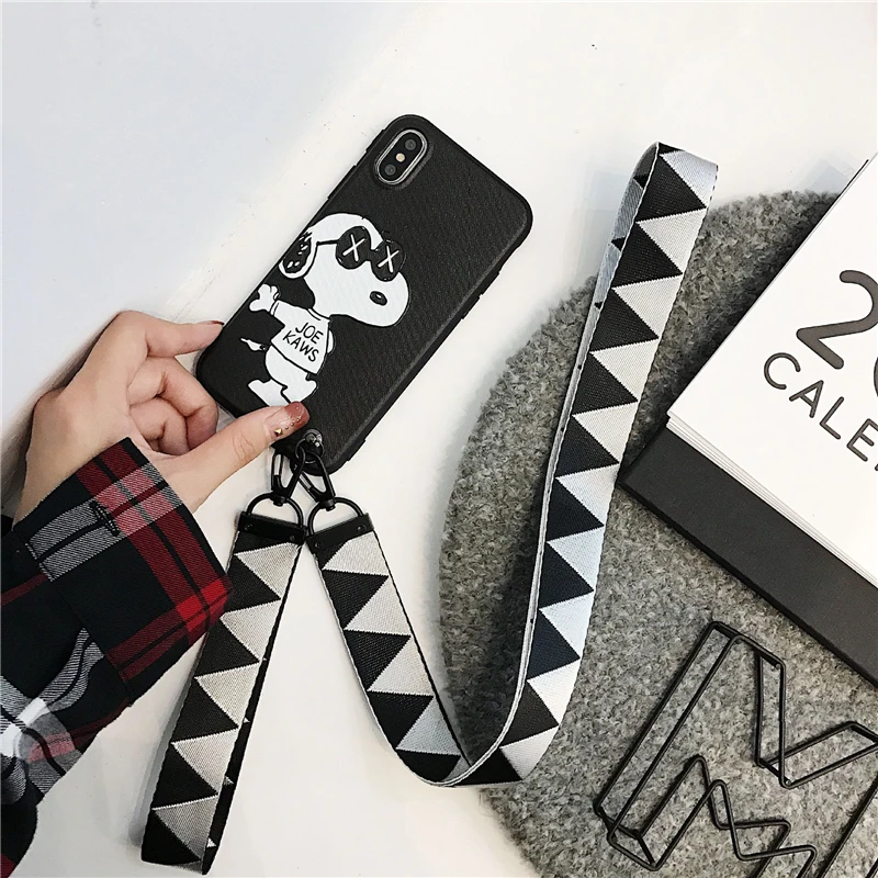 WTSZKL cartoon cute Snoopy with lanyard phone case for iPhone X XS MAX XR drop protection cover 8 7 6 6s Plus |