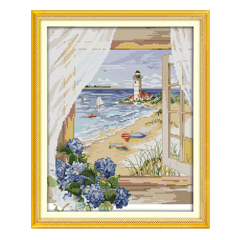 Joy Sunday китайские наборы для вышивки крестиком окно с видом на море DMC14CT11CT