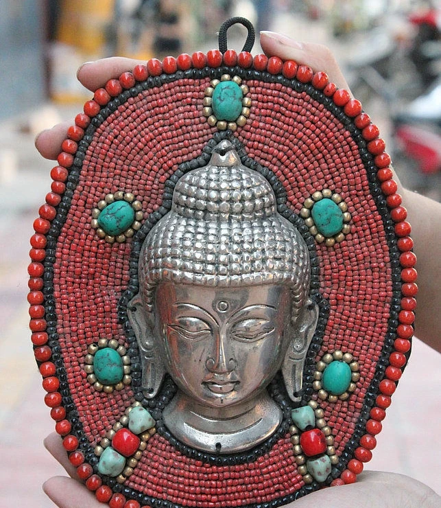 8 &quotтибетский серебряный коралловый бирюзовый Shakyamuni татхагата Будда на стене |