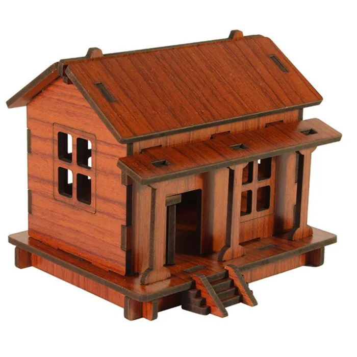 Оптовая продажа Прямая поставка DIY Дом 3d головоломки игрушки деревянные для