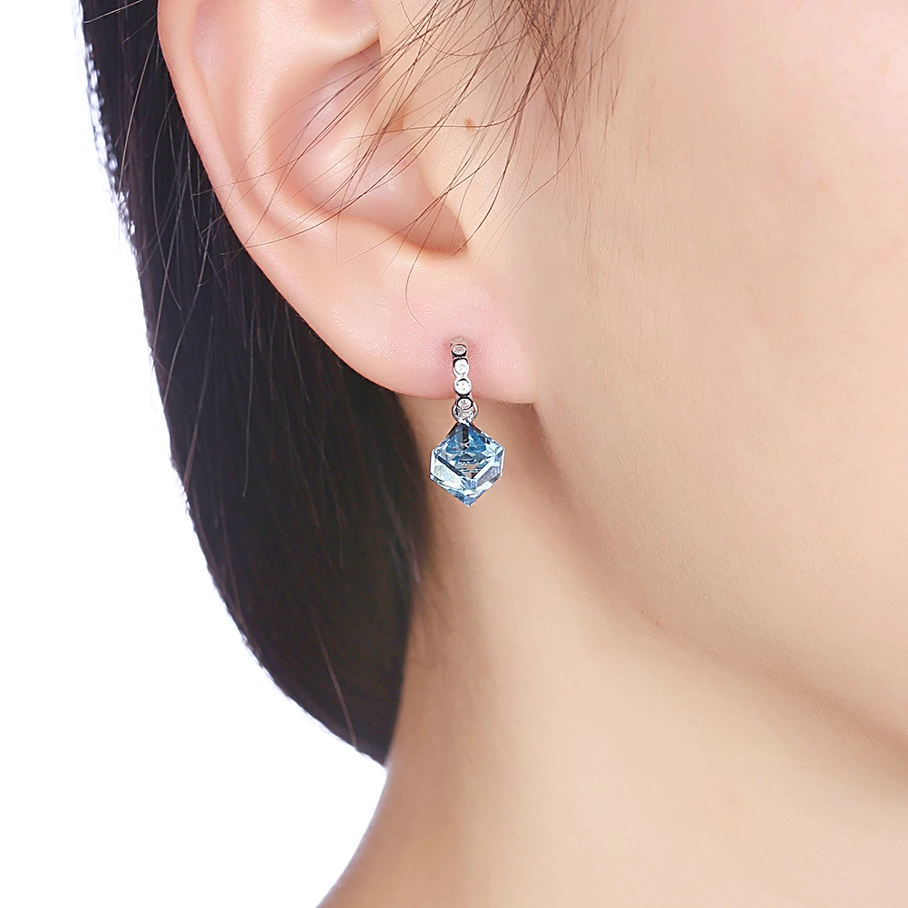 INALIS S925 LEKANI Crystals from Swarovski Blue Square Crystal Drop Earrings for Women Girls Gift Fine Jewelry Fashion Party NEW | Украшения