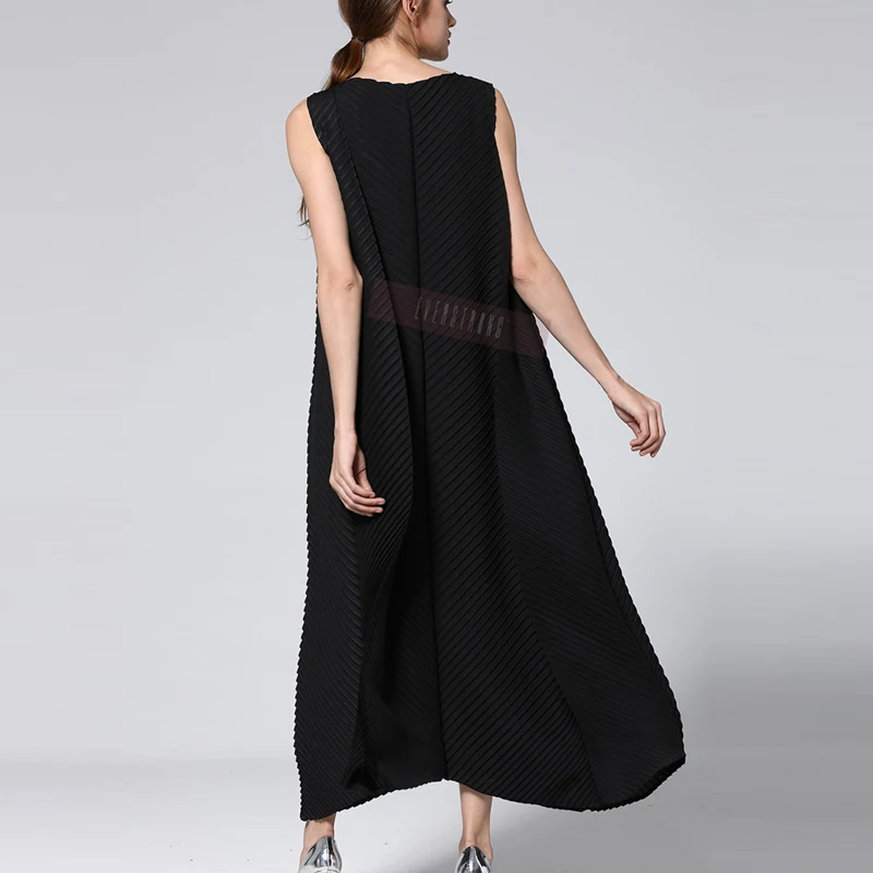 Changpleat 2019 новые летние одноцветное Для женщин длинные платья Miyak плиссированные