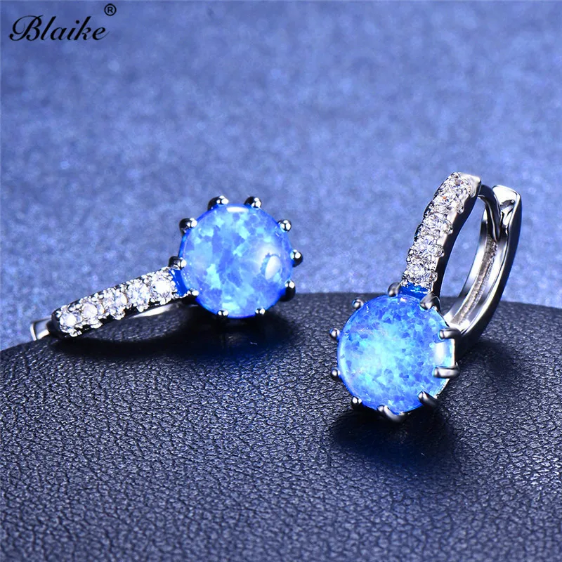 Blaike, мистические Круглые Женские серьги-кольца, 925 серебро, фиолетовый, розовый, белый, синий, огненный опал, серьги в стиле бохо, свадебные пирсинг, ювелирное изделие