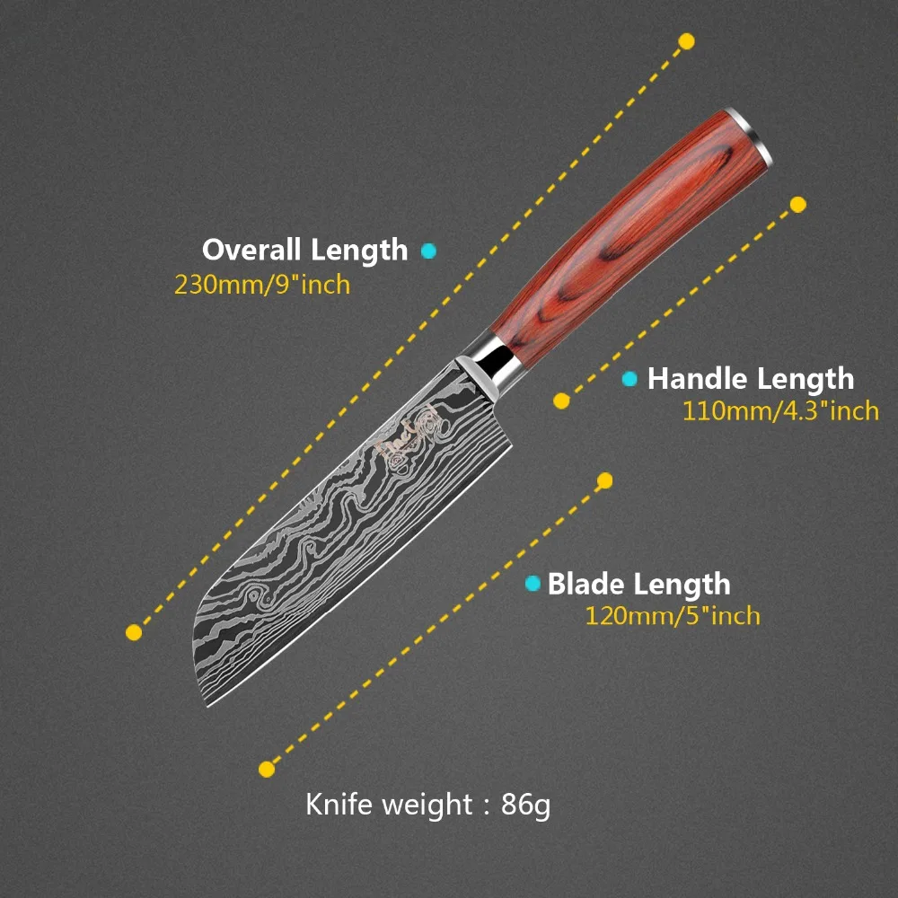 5 дюймовый нож Santoku японский 7CR17 из нержавеющей стали с цветной деревянной ручкой