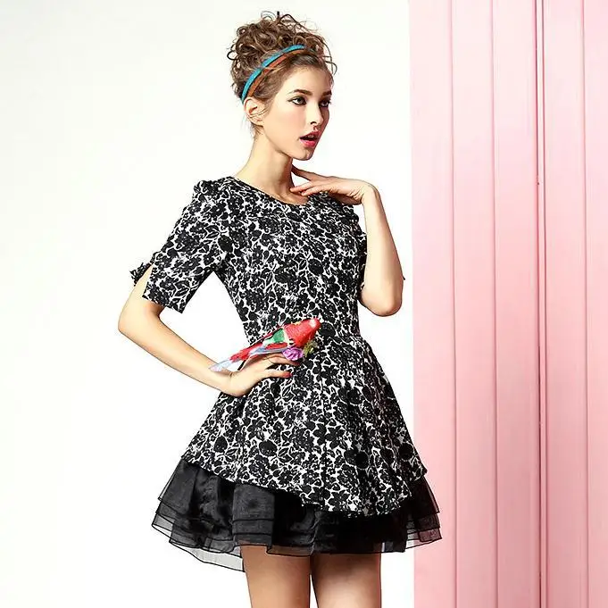 Европейский стиль женщины 2014 вышивка симпатичные платья ropa vestido де органзы