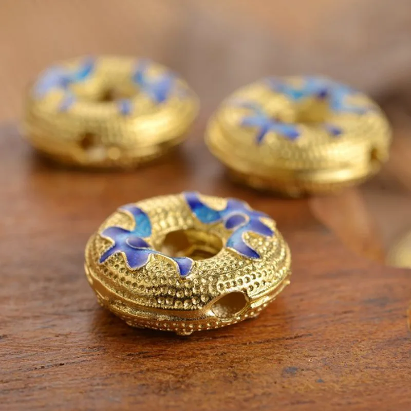 Синие Бусины из позолоченной меди разделительные бусины золотого цвета в