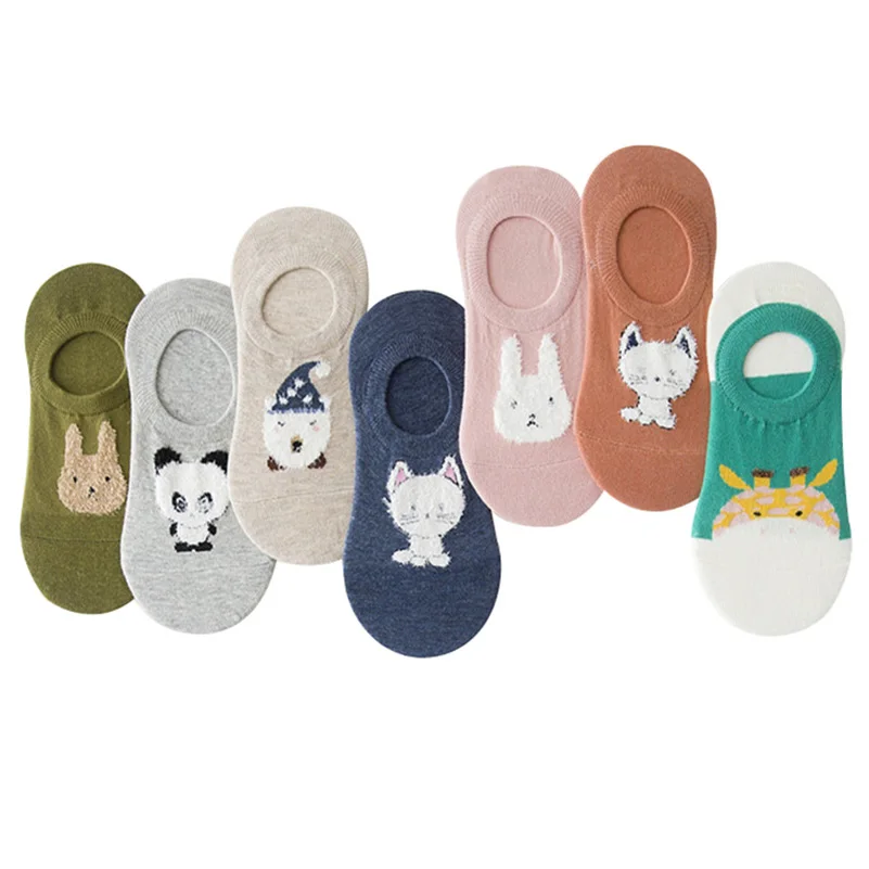 

5 Pairs/lot Women Boat Socks Low Cut Cotton Socks Kwakii Soft Summer Sox Cartoon Animals Panda/Rabbit/Bear/Cat Yarn Socks Sokken