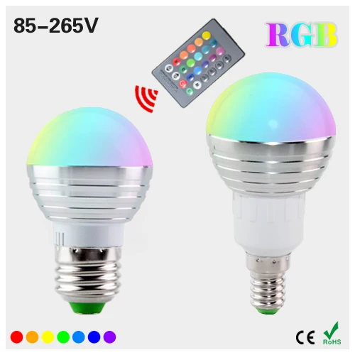 RGB Точечный светильник E27 / E14 5 Вт 7 светодиодный 110 В 220 цветная лампа с ИК пультом