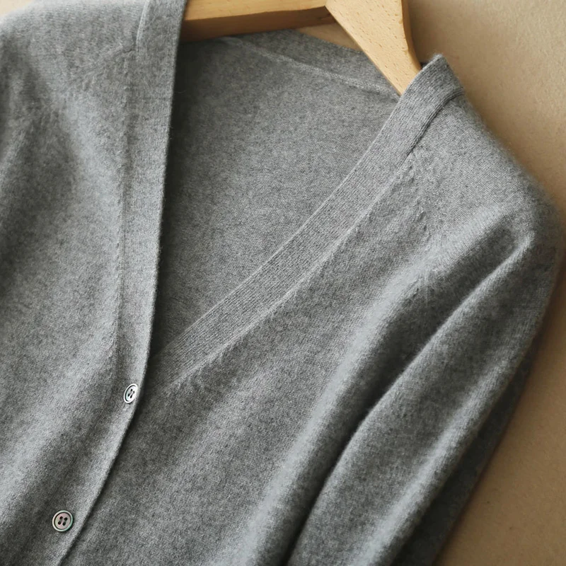 Women Jackets 100% Cashmere and Wool Knitting Cardigans Ladies Vneck Long Cardigan 6colors Woman Clothes Girl Tops Soft Sweaters |