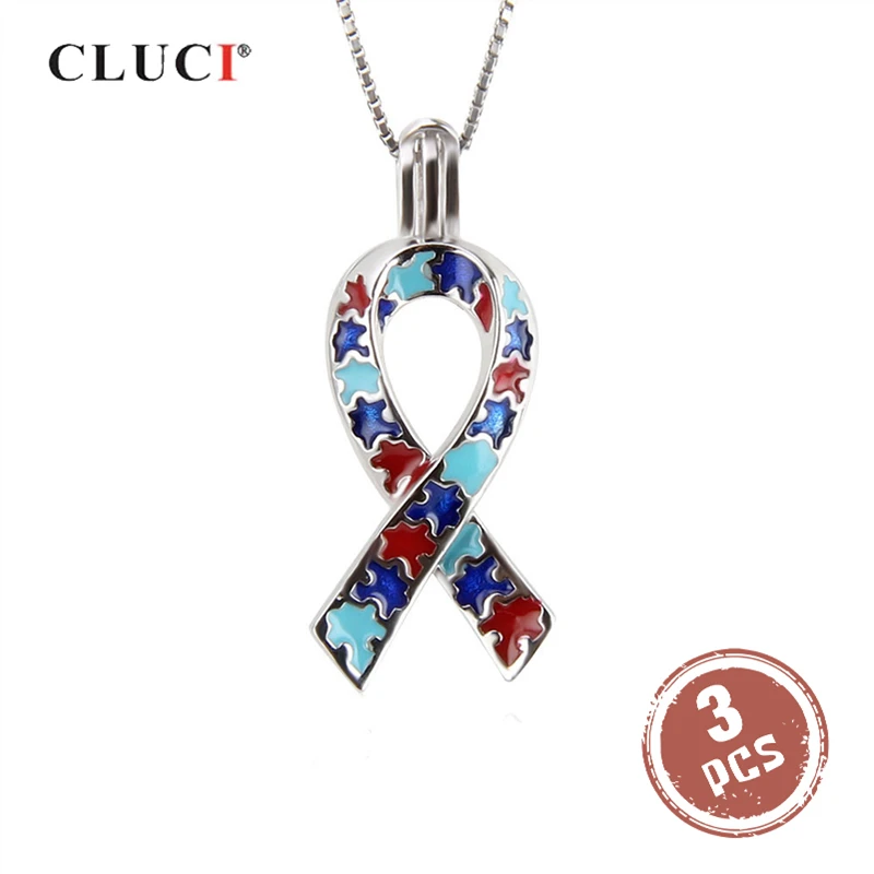 CLUCI 3 шт 925 пробы серебряный кулон надежда аутизма женские жемчужные медальоны