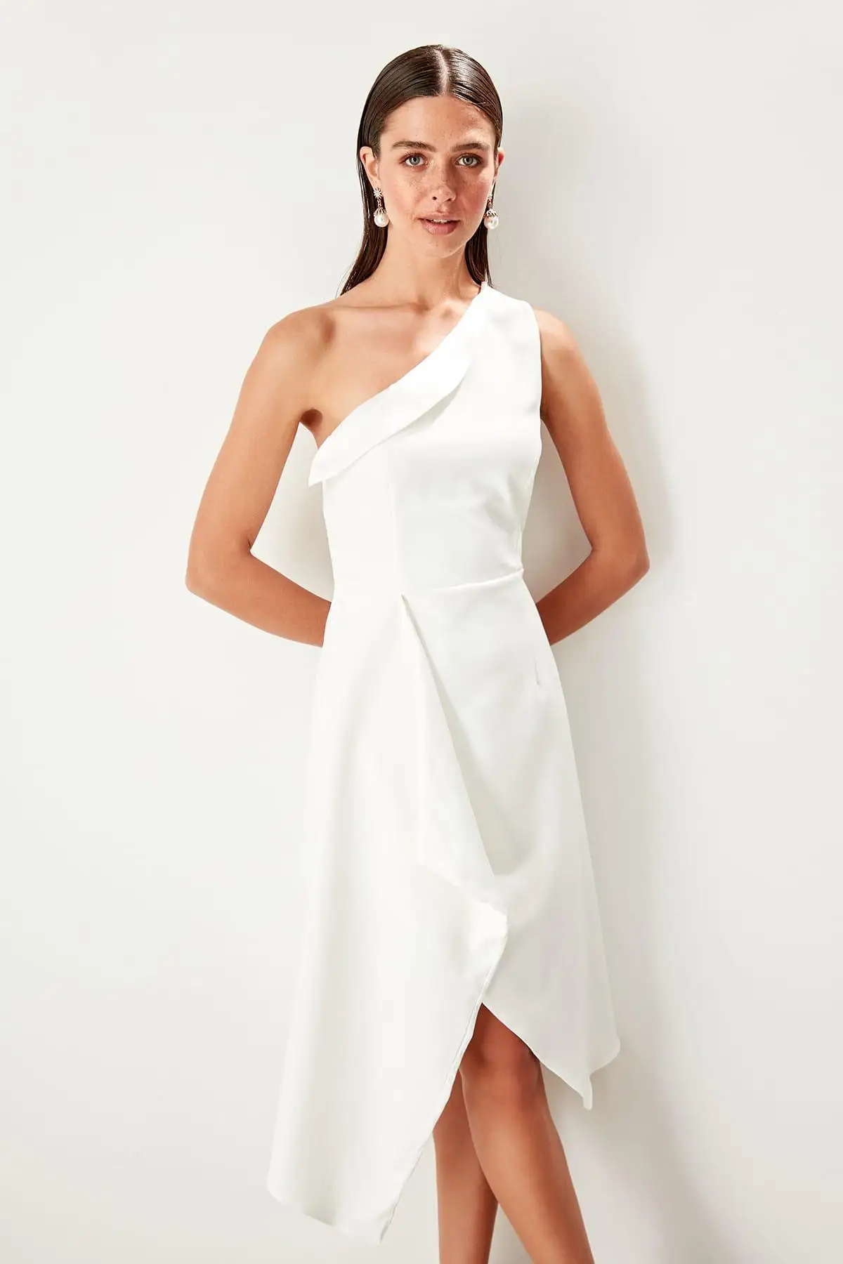 Trendyol Raw White Collar Detail Dress TPRSS19FZ0309 | Женская одежда