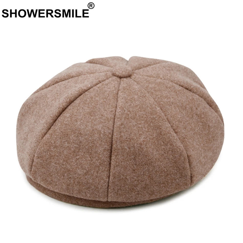 SHOWERSMILE женские береты шапки Серая шерстяная шапка женская мода восьмиугольная однотонная Кепка художника зимняя теплая мягкая Высококачественная шапка для художника