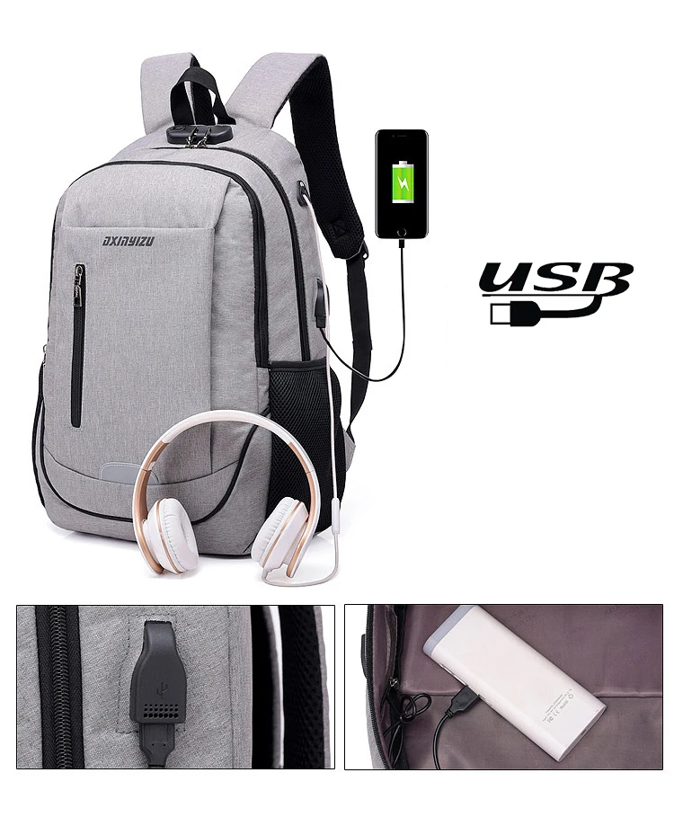 Школьные сумки с зарядкой через USB для мальчиков-подростков, рюкзак с защитой от кражи, мужской Школьный рюкзак, большой черный рюкзак для университетской средней школы