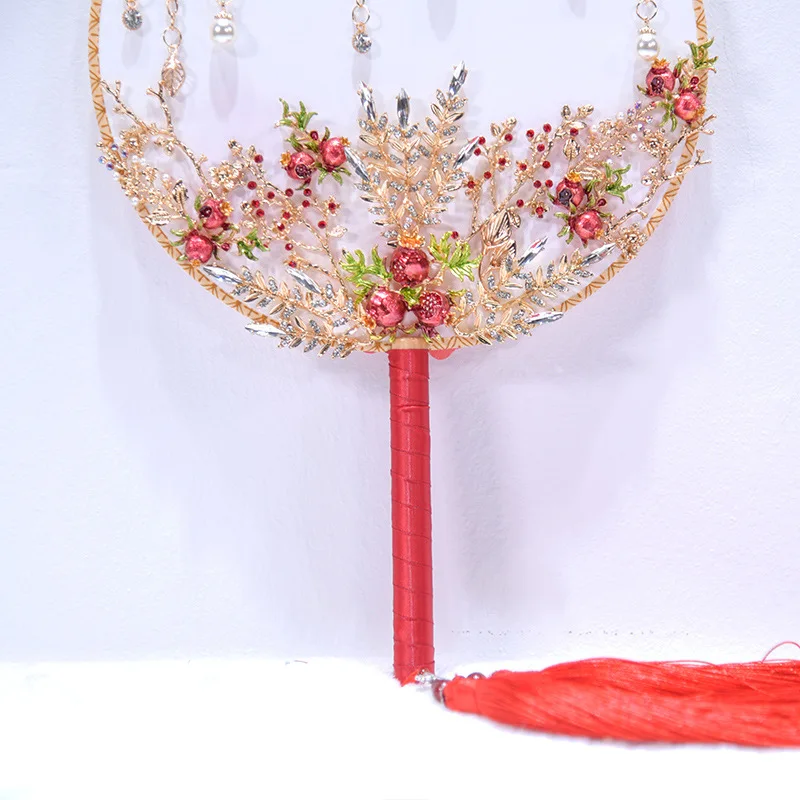 Винтажный китайский свадебный веер jaevini красные цветы бусы для невесты из бисера