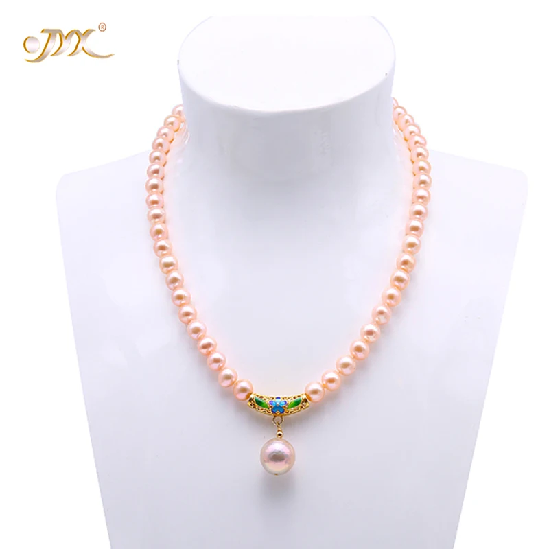 

JYX Превосходное качество 7,5-8 мм Ожерелье Из Натурального Розового пресноводного жемчуга чокер с большим жемчугом 18 дюймов-RPN340