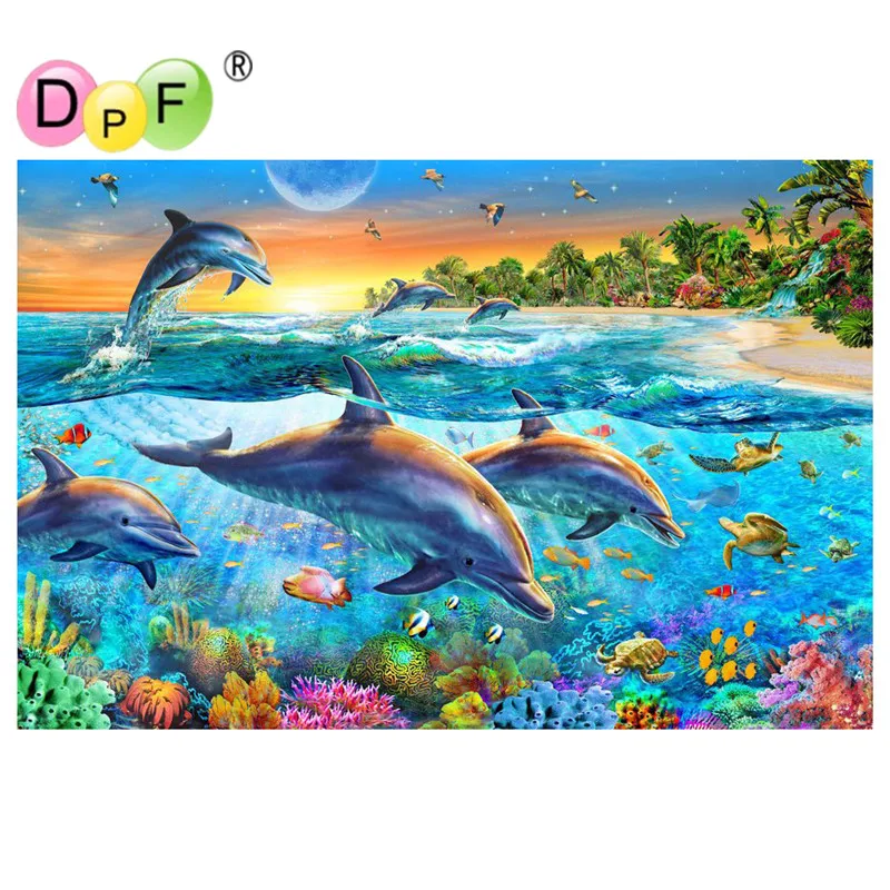 DPF 5D Diy алмазная живопись Алмазная вышивка Море мир Дельфин алмазный картина