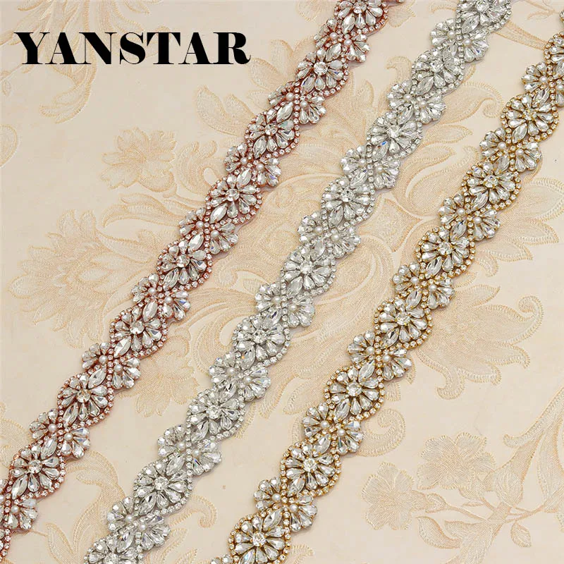 YANSTAR 3 см* 1 ярд лента из страз железо на свадебные платья Пояс носорог с бисером Кристалл на DIY свадебные пояса YS875