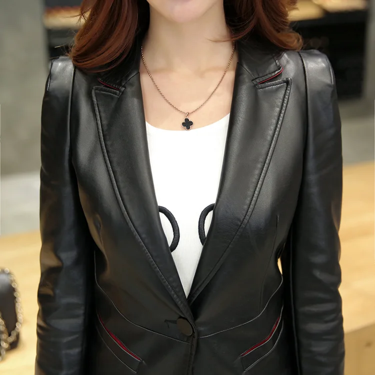 

Autumn and winter fur leather motorcycle suit small jacket tailored jacket of cultivate one's morality short lady leather coat