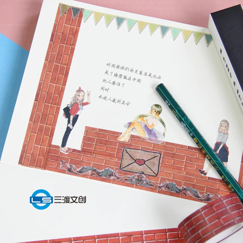 20 мм Широкий кирпичная стена дерево блоки Винтаж лента для декорации Washi DIY