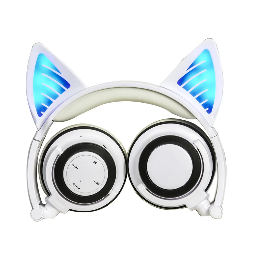 Кот уха гарнитура Bluetooth 108 беспроводной складной Мигает наушники для ПК колодки