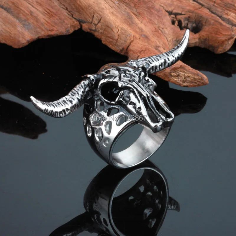 Сильный Для Мужчин's носорог глава Нержавеющая сталь серебристый Черный