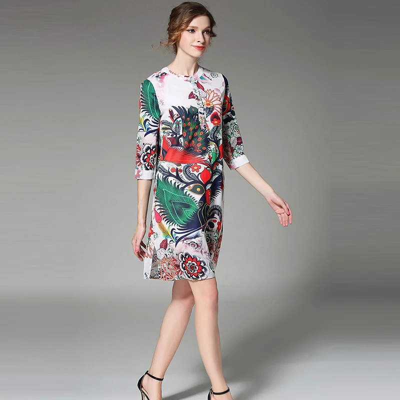 Для женщин Повседневное Платье До Колена 2018 Новое поступление три четверти рукав