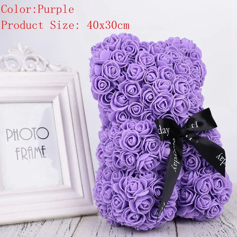 40x30cm Purple Свадебная вечеринка, любовь ко Дню Святого Валентина, роза, ПЭ пена, медведь, собака, кролик, пена, куклы, искусственные розы, цветы, Романтичный подарок на Рождество, год - Цвет: 40x30cm Purple
