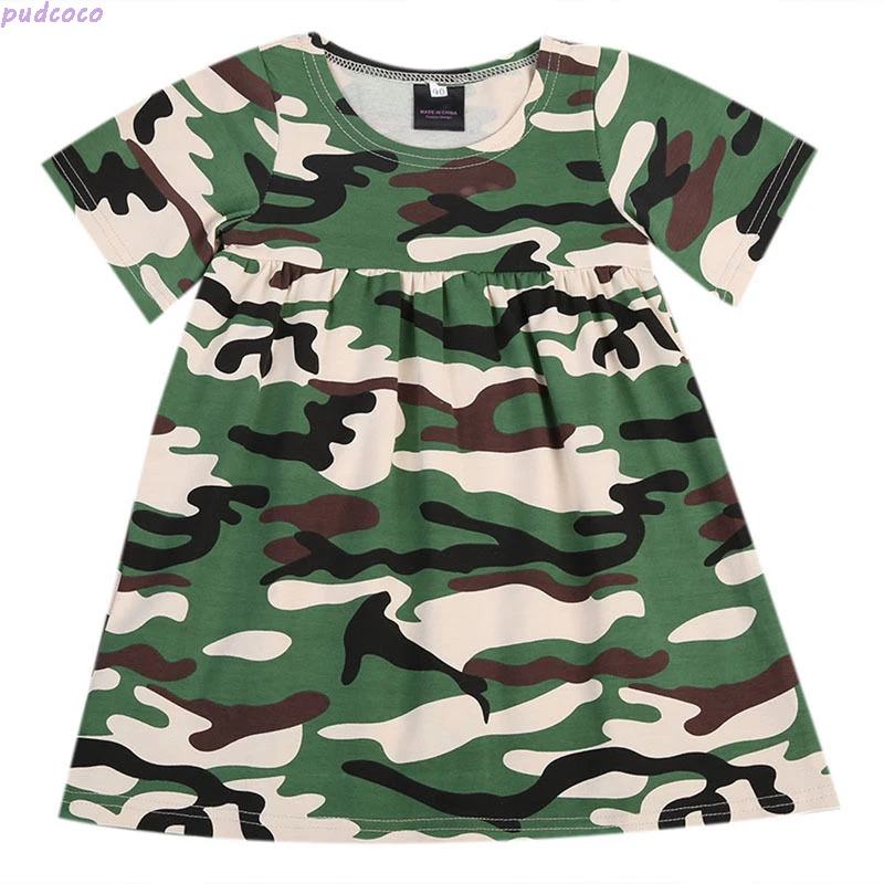 Summer Kids Baby Girls Dress Cute Army Green Camouflage Short Sleeve Loose Outfit Clothes Toddlers Soft Mini Vestidos | Детская одежда